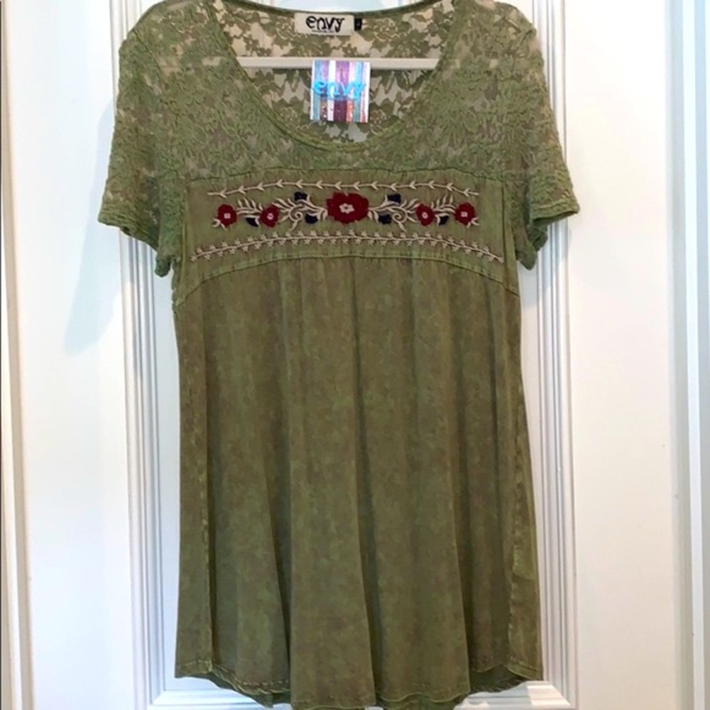 Embroidery and lace front swing tunic